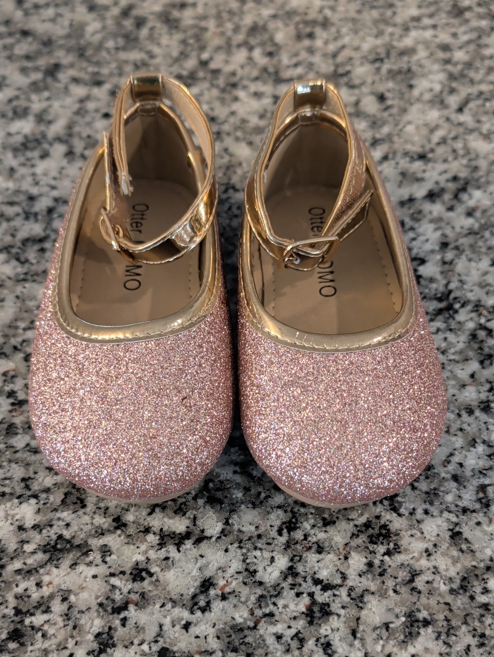 Girls' Pink Glitter Mary Jane Shoes with Gold Trim